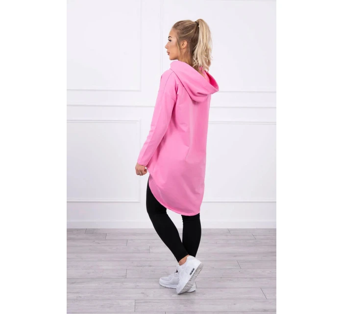 Dámská prodloužená mikina s kapucí 9116 Růžová - K-Fashion