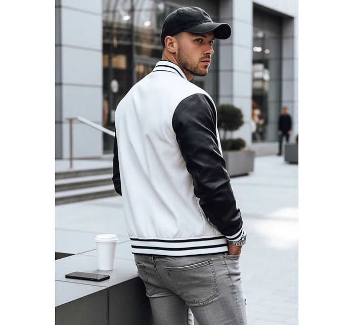 Pánská kožená baseballová bunda v barvě ecru FashionStreet TX4708