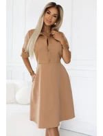 286-8 SANDY Košilové halenkové šaty s páskem - MOCHA MOUSSE