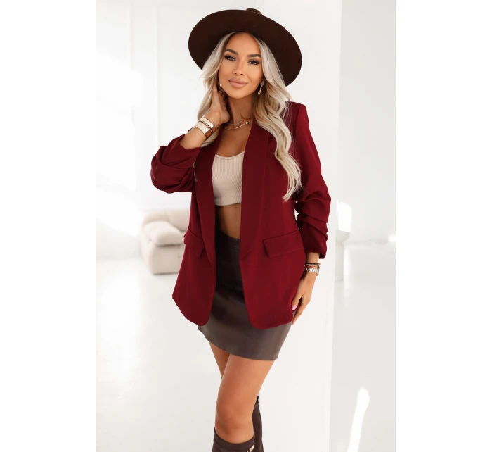 588-4 Dámské klasické sako s nabíranými rukávy - vínové 588-4 Dámské klasické sako s nabíranými rukávy - vínové