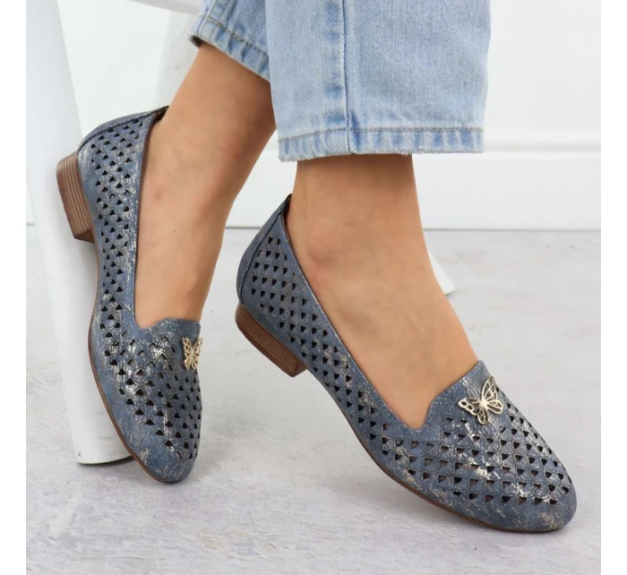 Dámská prolamovaná obuv na nízkém podpatku modrá M.Daszynski SA222-3