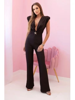 Dámský overal s ozdobným zavazováním v pase hnědý