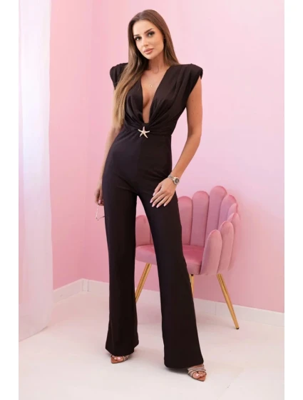 Dámský overal s ozdobným zavazováním v pase hnědý