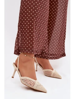 Sandály z pleteniny na jehlovém podpatku světle béžové model 21919223 - Boto