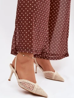 Sandály z pleteniny na jehlovém podpatku světle béžové model 21919223 - Boto