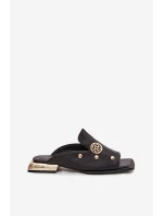 Kožené pantofle s zlatými ozdobami D&A model 22031927 Černé - S.Barski