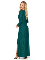 M719 Maxi šaty s dlouhými rukávy - smaragdové