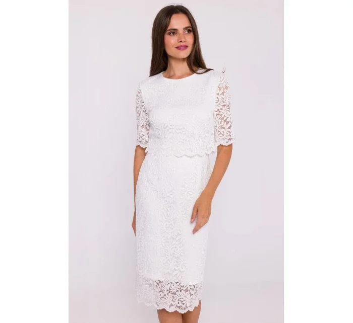 Krajkové šaty s  ecru model 20531284 - STYLOVE