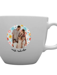 Personalizovaný MEGA XXL keramický hrnek 1000 ml s výřezem fotky na podkladu 
