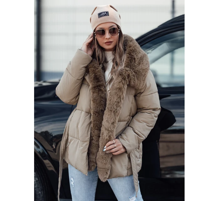 Dámská zimní bunda FURSOFT prošívaná s kapucí béžová FashionStreet TY4668