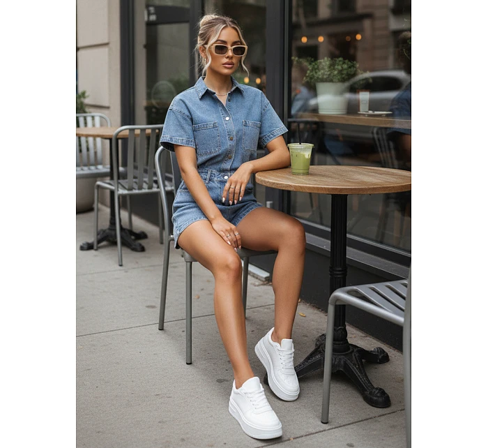 Dámský krátký džínový overal se šňůrkou v pase FashionStreet EY2639