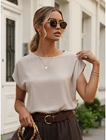 Dámská oversize blůza z viskózy s krátkými rukávy, béžová, FashionStreet RY2927