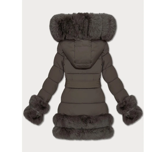 Elegantní hnědá bunda pro přechodné období s kožešinou S'West (B8526-48)