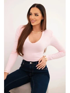 Dámská blůza s výstřihem do V a dlouhým rukávem světle růžová
