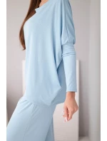 Dámský viskózový komplet s volnou blůzou a kalhotami modrý Dámský viskózový komplet s volnou blůzou a kalhotami modrý