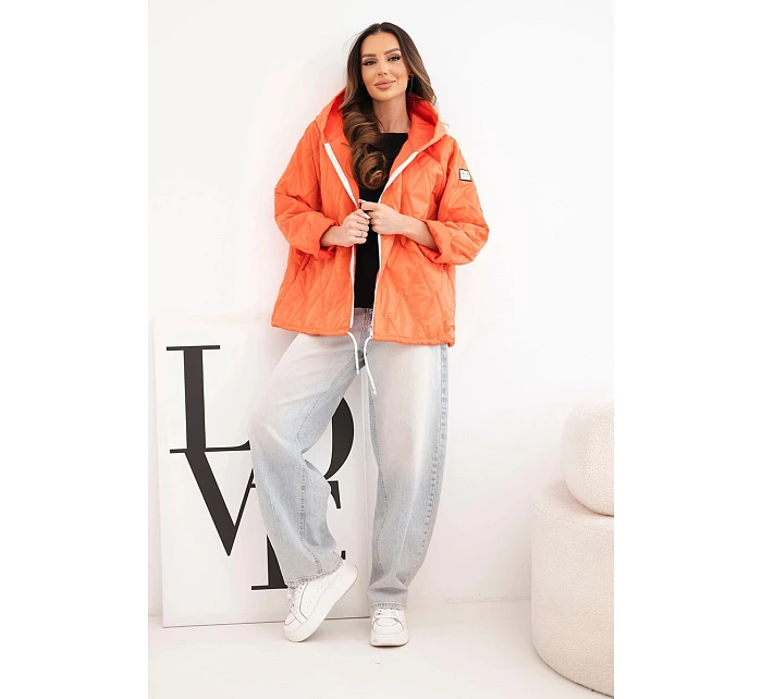 Dámská jarní prošívaná bunda s kapucí a na zip tmavě oranžová