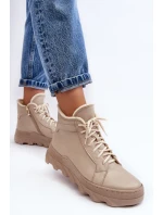 Kožené Boty Dámské Na Platformě Bežové Lemar model 21638483 - Boto