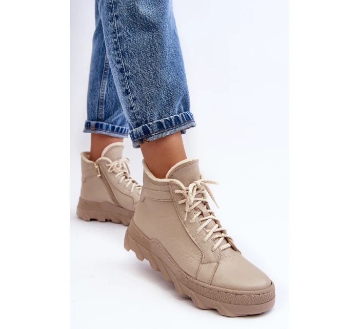 Kožené Boty Dámské Na Platformě Bežové Lemar model 21638483 - Boto
