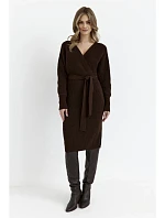 M810 Svetrové šaty s výstřihem do V - hnědé
