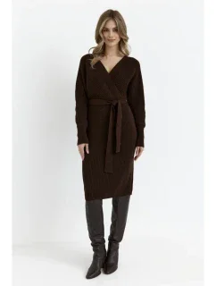 model 20620594 Svetrové šaty s výstřihem do V hnědé - Moe