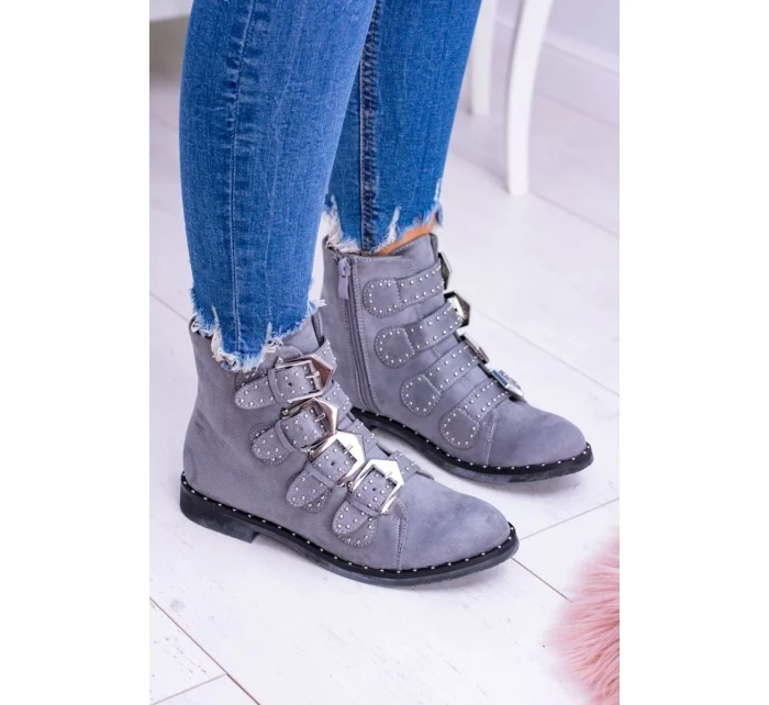 Lu Boo tmavě šedé semišové kotníkové boty Virginia Rock Star