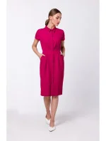 Košilové šaty s řasením bordové model 20468290 - STYLOVE