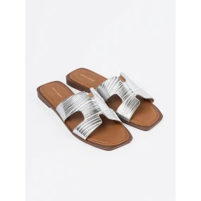 Trendy stříbrné  nazouváky dámské na plochém podpatku