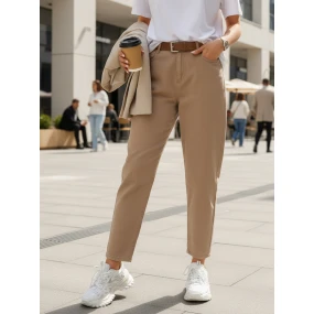 Dámské džíny s páskem mom fit béžové Dstreet model 21996306 - FashionStreet Dámské džíny s páskem mom fit béžové Dstreet model 21996306 - FashionStreet