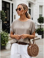 Dámská oversize blůza z viskózy s krátkými rukávy v barvě mokka, FashionStreet RY2925 Dámská oversize blůza z viskózy s krátkými rukávy v barvě mokka, FashionStreet RY2925