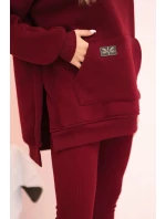 Dámská bavlněná souprava s kapucí a legíny s vysokým pasem bordový Dámská bavlněná souprava s kapucí a legíny s vysokým pasem bordový