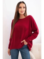 Dámský svetr s delším zadním dílem a bordó model 21731264 - K-Fashion Dámský svetr s delším zadním dílem a bordó model 21731264 - K-Fashion