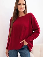 Dámský svetr s delším zadním dílem a raženou hvězdou bordó