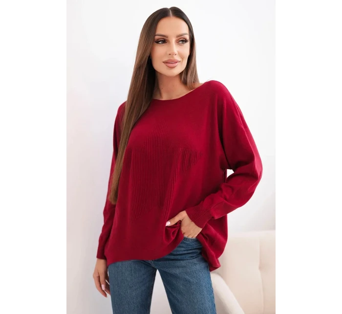 Dámský svetr s delším zadním dílem a bordó model 21731264 - K-Fashion Dámský svetr s delším zadním dílem a bordó model 21731264 - K-Fashion