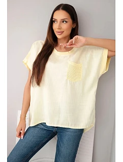 Dámská bavlněná oversized halenka s kapsou a model 22214703 žlutá - K-Fashion