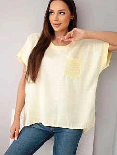 Dámská bavlněná oversized halenka s kapsou a model 22214703 žlutá - K-Fashion