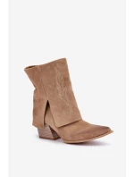 Semišové Kotníkové Boty Kožené Na Podpatku S Svrškem Béžové model 21680132 - Zazoo