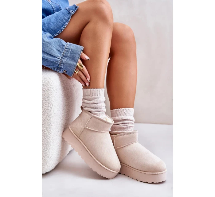 Sněhule Dámské Na Platformě Zateplené Kožíškem Světle Béžové Xamella