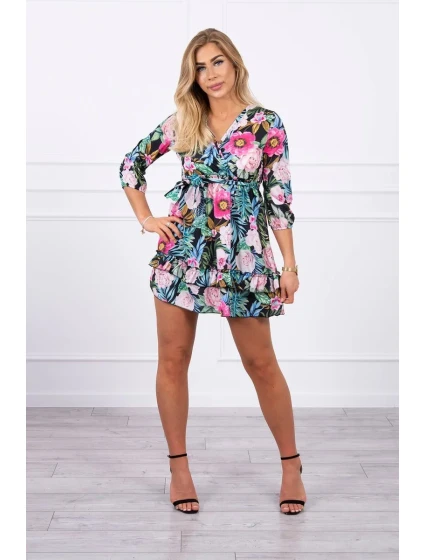 Květinové šaty s vázáním v pase černé Květinové šaty s vázáním v pase černé