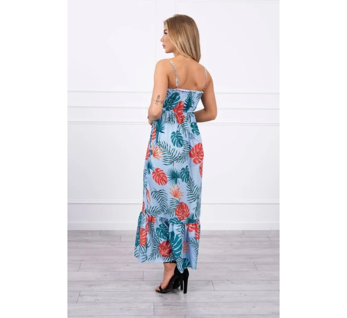 Šaty s motivem listů v modré barvě