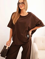 Komplet bavlněný tričko + kalhoty hnědý