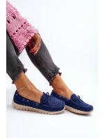 Dámské mokasíny s mašlí tmavě modré model 21650293 - VINCEZA