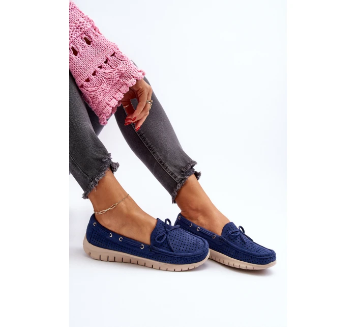 Dámské mokasíny s mašlí tmavě modré model 21650293 - VINCEZA