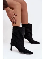 Nazouvací dámské kotníkové boty na jehlovém podpatku černé Solvienne