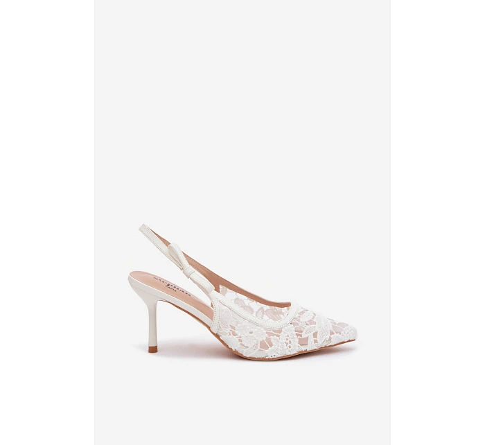 Dámské sandály na podpatku s krajkou bílé Pelivelle