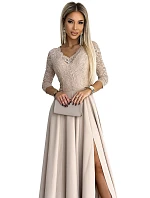 Dámské krajkové šaty model 22084615 AMBER béžové - numoco Dámské krajkové šaty model 22084615 AMBER béžové - numoco
