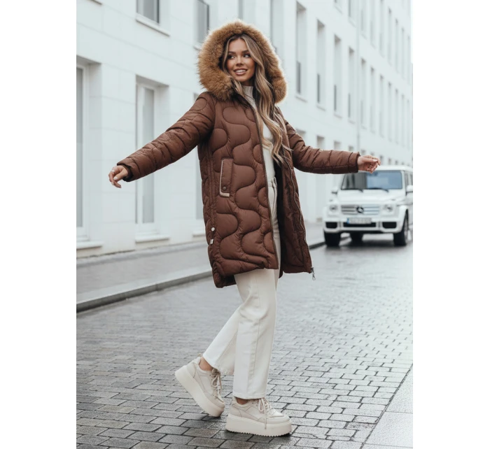 Dámská zimní bunda prošívaná s kapucí hnědá Dstreet model 21990523 - FashionStreet