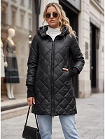 Dlouhá dámská prošívaná černá přechodová bunda FashionStreet TY5865 Dlouhá dámská prošívaná černá přechodová bunda FashionStreet TY5865