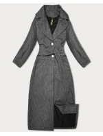 Černý pruhovaný dlouhý dámský kabát s páskem S'West (B8542-1)