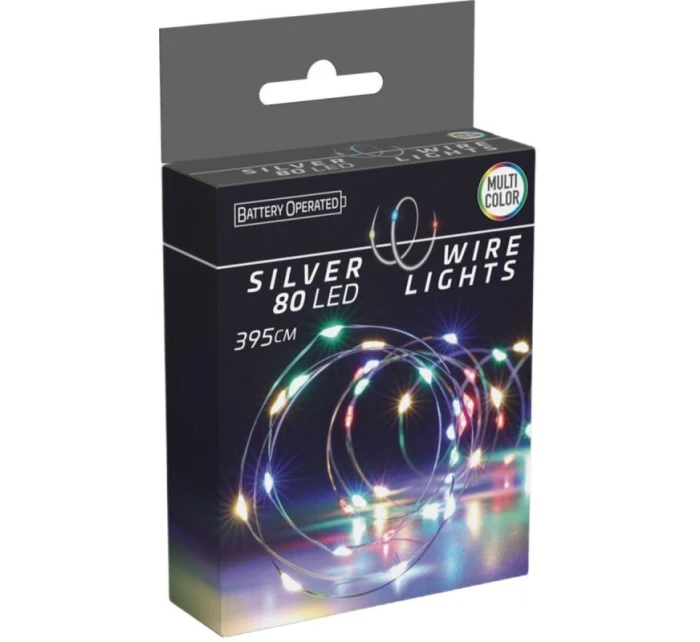DRÁTĚNÁ SVĚTLA GIRLANDA NA BATERIE 80 VEDLA VÍCEBAREVNÁ
