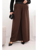 Dámské kalhoty Plus Size s širokou nohavicí a páskem hnědé